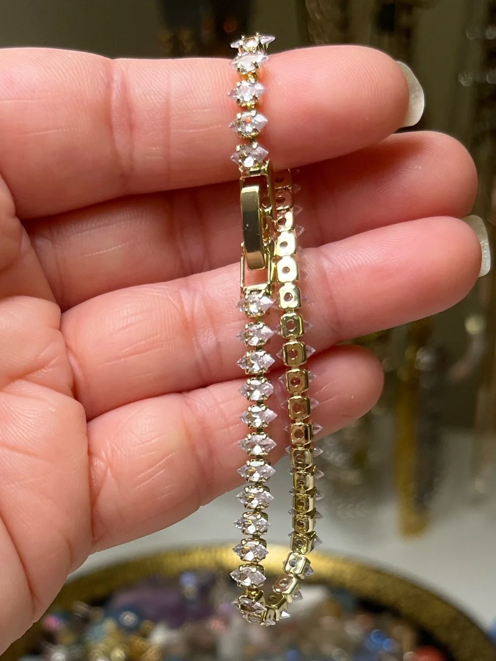Clear Cubic Zirconia Gold Tone Tennis Bracelet